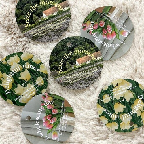 스프링플라워 원형 택 (30매) 3가지 디자인 가정 모먼트 튤립 꽃 플라워 패키지 포장 선물 데코레이션