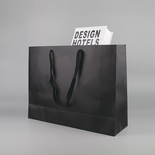 숄더형 블랙 무광 종이쇼핑백 (10매)(41+12)x31cm 검정색 긴 면끈 대형 포장 봉투