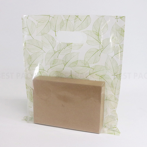 PE잎새 비닐쇼핑백 (50매)3가지 사이즈 2컬러 전면투명 후면패턴 상품포장 선물 봉투