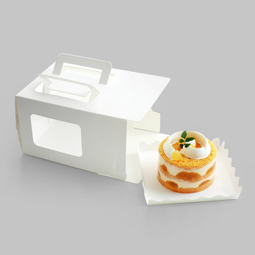화이트 창 미니 케익상자 (5매)속이 보이는 소형 흰색 조각케이크 디저트 카페 크리스마스 기념일 포장박스상자+받침 세트