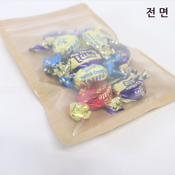 전면투명 후면크라프트 지퍼백 (100매)4사이즈 식품 곡류 원두 선물 문구류 의류 포장봉투